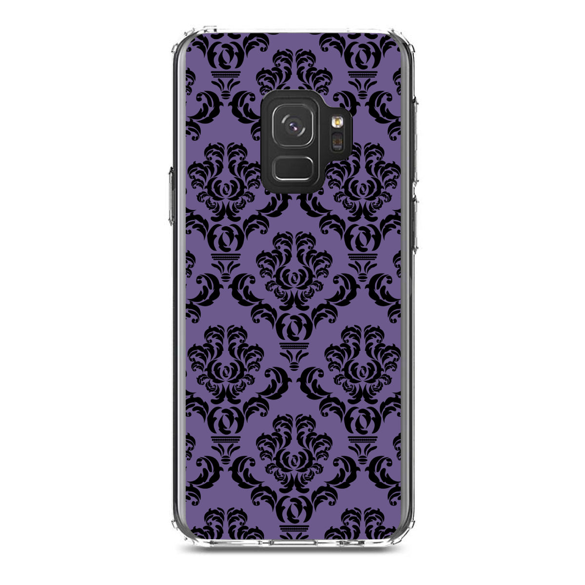 Purple Black Damask Floral Clear Shockproof iPhone Case, view 19