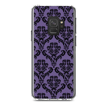 DistinctInk® Clear Shockproof Hybrid Case for Apple iPhone / Samsung Galaxy / Google Pixel - Purple Black Damask Floral