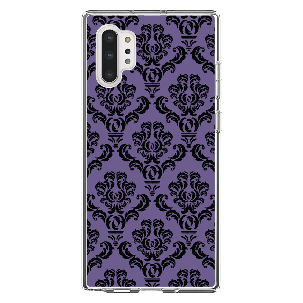 Purple Black Damask Floral Clear Shockproof iPhone Case, view 10