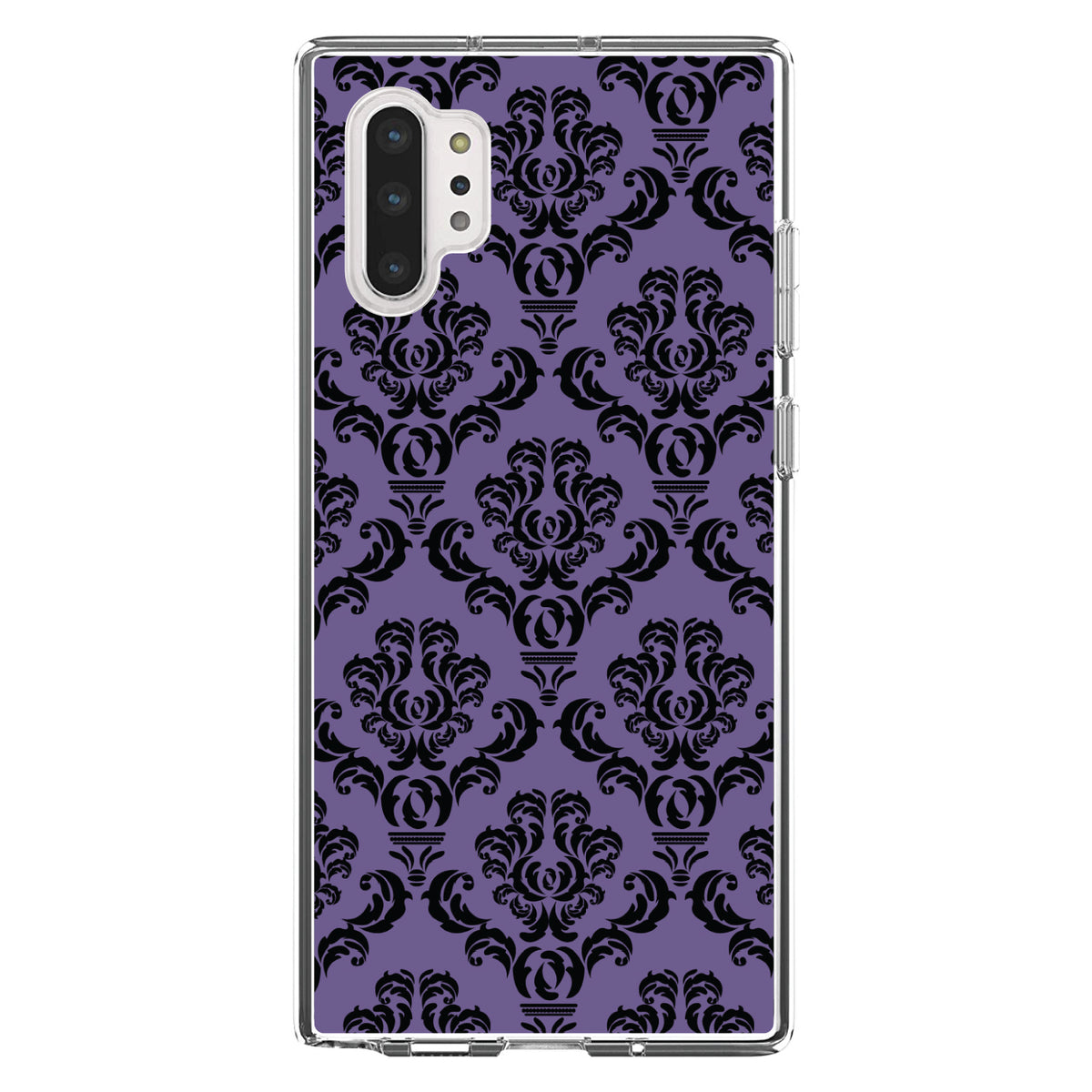 Purple Black Damask Floral Clear Shockproof iPhone Case, view 10