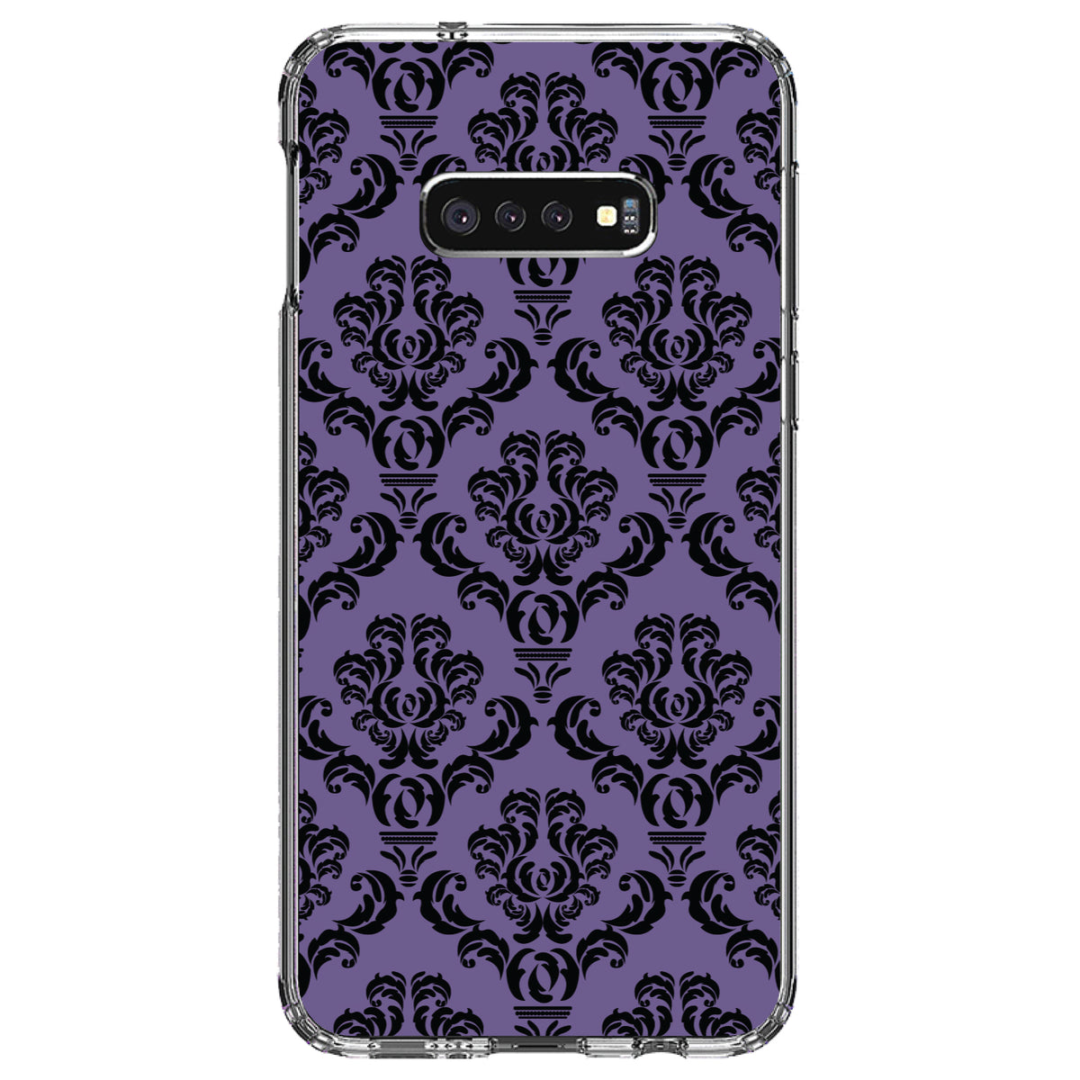 Purple Black Damask Floral Clear Shockproof iPhone Case, view 18