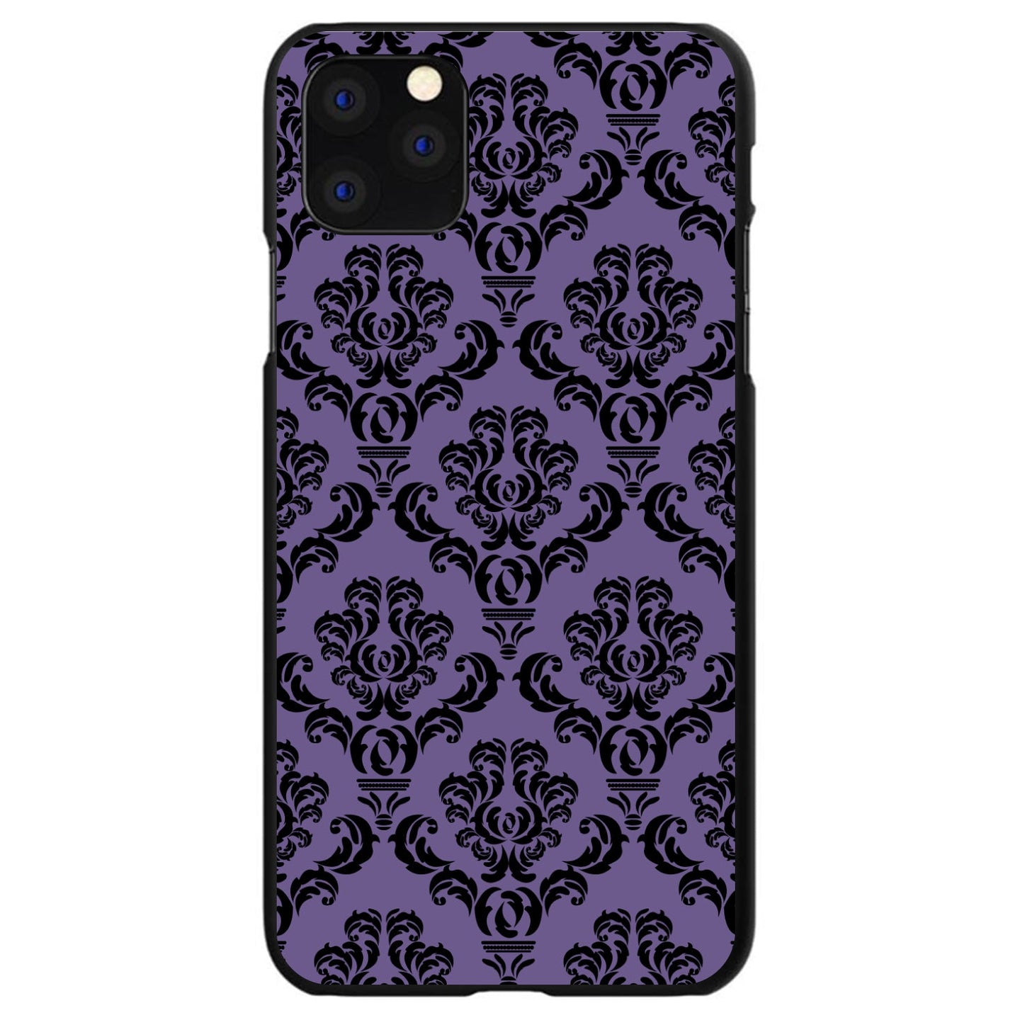 DistinctInk® Hard Plastic Snap-On Case for Apple iPhone or Samsung Galaxy - Purple Black Damask Floral