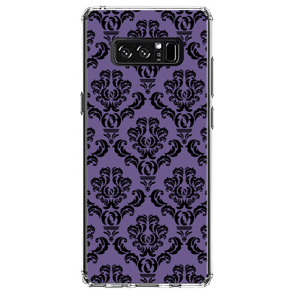 Purple Black Damask Floral Clear Shockproof iPhone Case, view 12