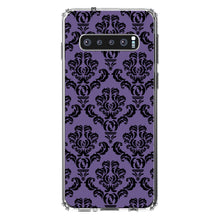 DistinctInk® Clear Shockproof Hybrid Case for Apple iPhone / Samsung Galaxy / Google Pixel - Purple Black Damask Floral