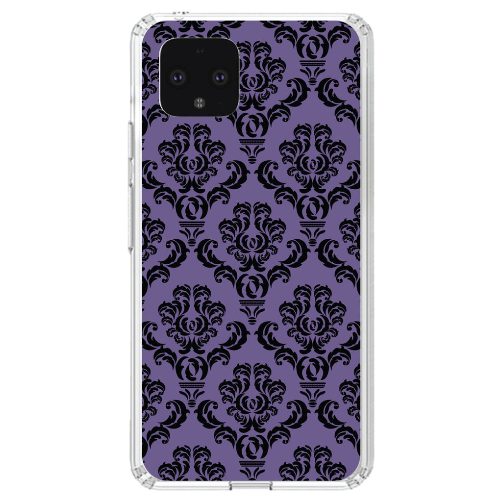 Purple Black Damask Floral Clear Shockproof iPhone Case, view 24
