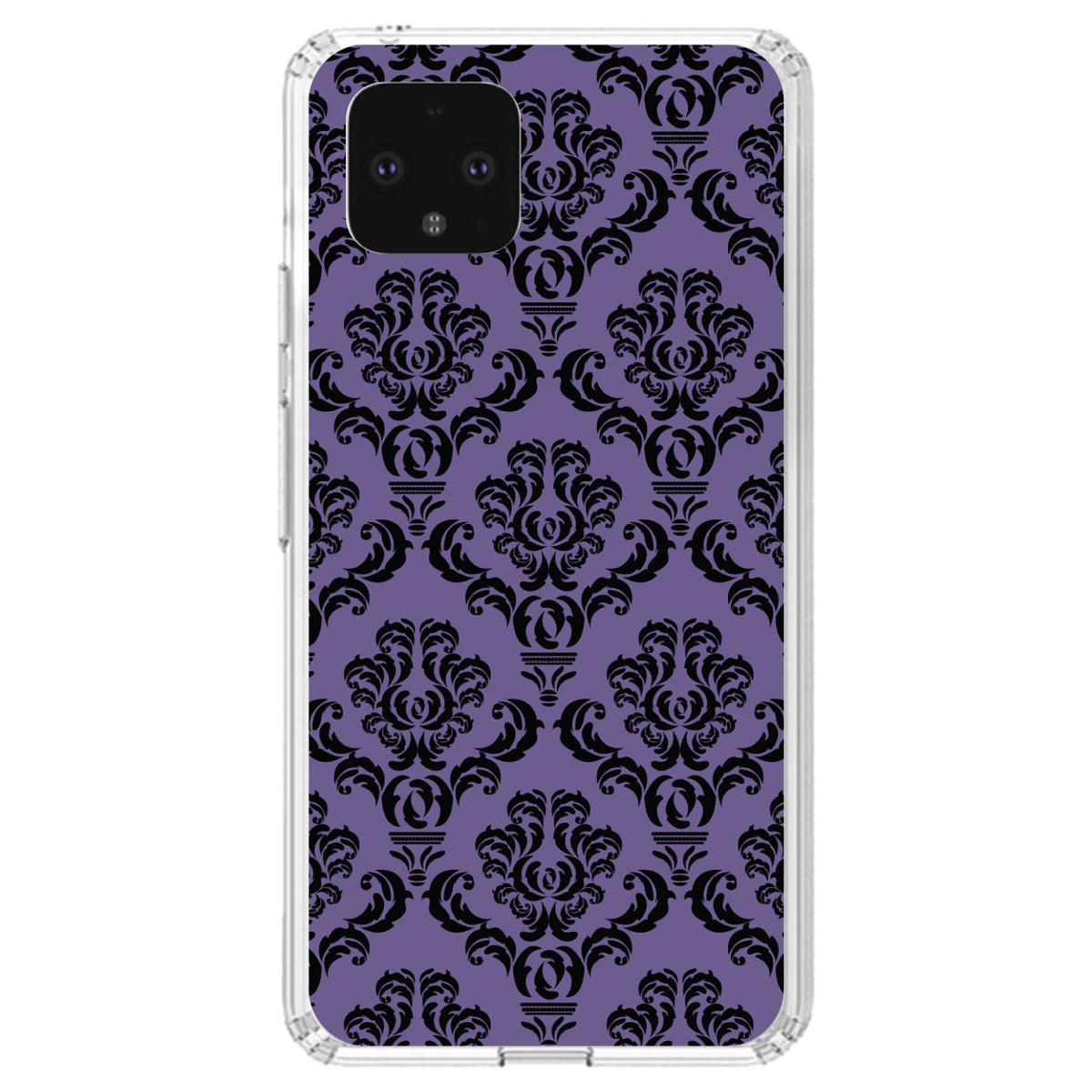 Purple Black Damask Floral Clear Shockproof iPhone Case, view 24