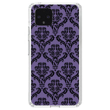 DistinctInk® Clear Shockproof Hybrid Case for Apple iPhone / Samsung Galaxy / Google Pixel - Purple Black Damask Floral