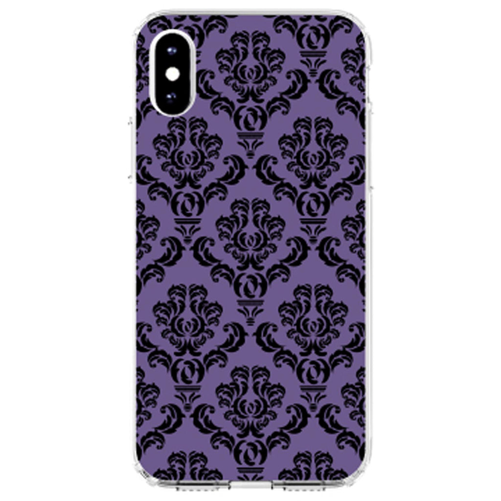 Purple Black Damask Floral Clear Shockproof iPhone Case, view 4