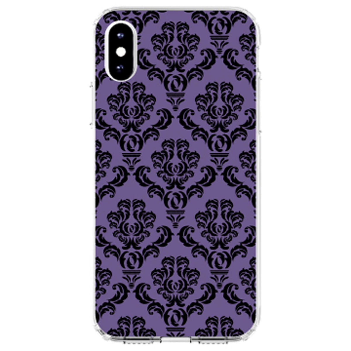 Purple Black Damask Floral Clear Shockproof iPhone Case, view 4
