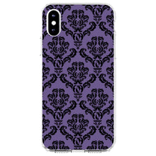 DistinctInk® Clear Shockproof Hybrid Case for Apple iPhone / Samsung Galaxy / Google Pixel - Purple Black Damask Floral
