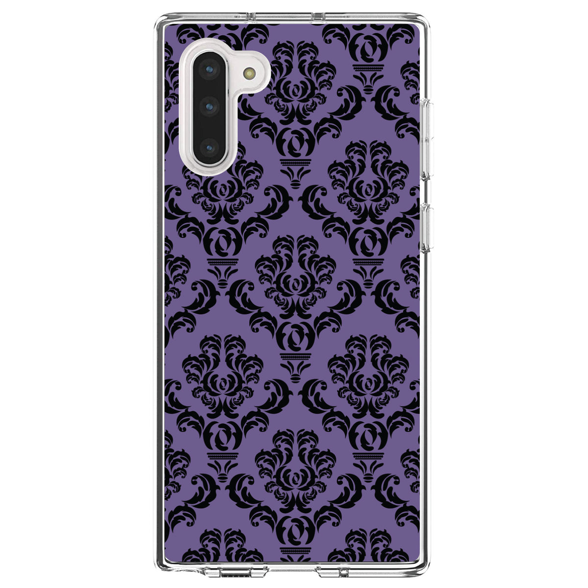 Purple Black Damask Floral Clear Shockproof iPhone Case, view 9