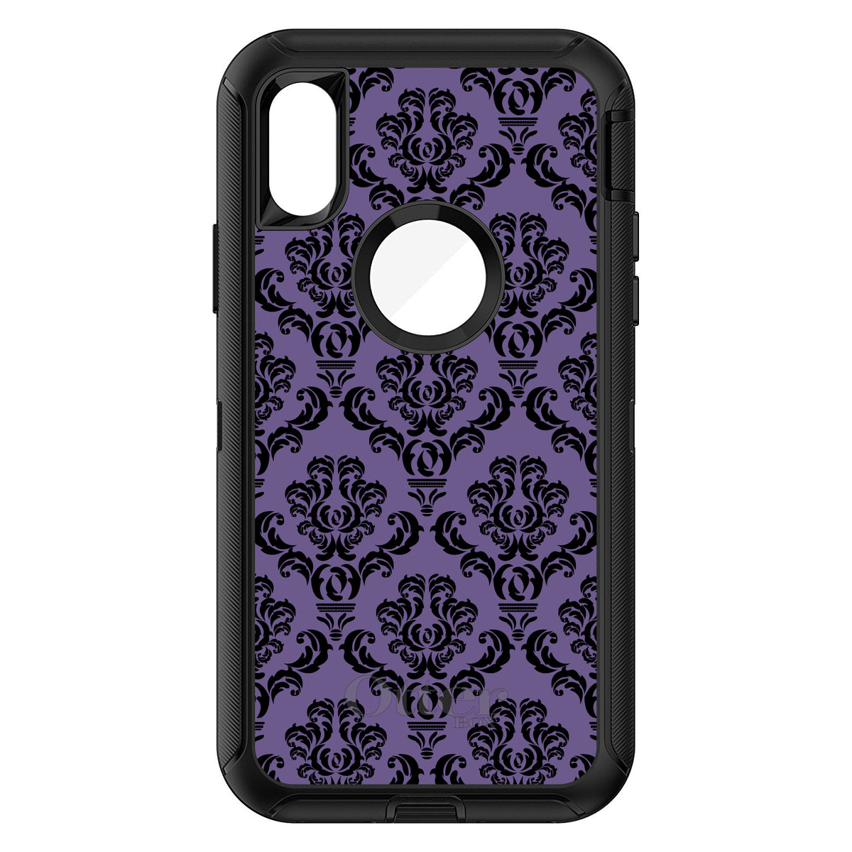 Purple Black Damask Floral OtterBox Defender Case for iPhone & Galaxy, view 3