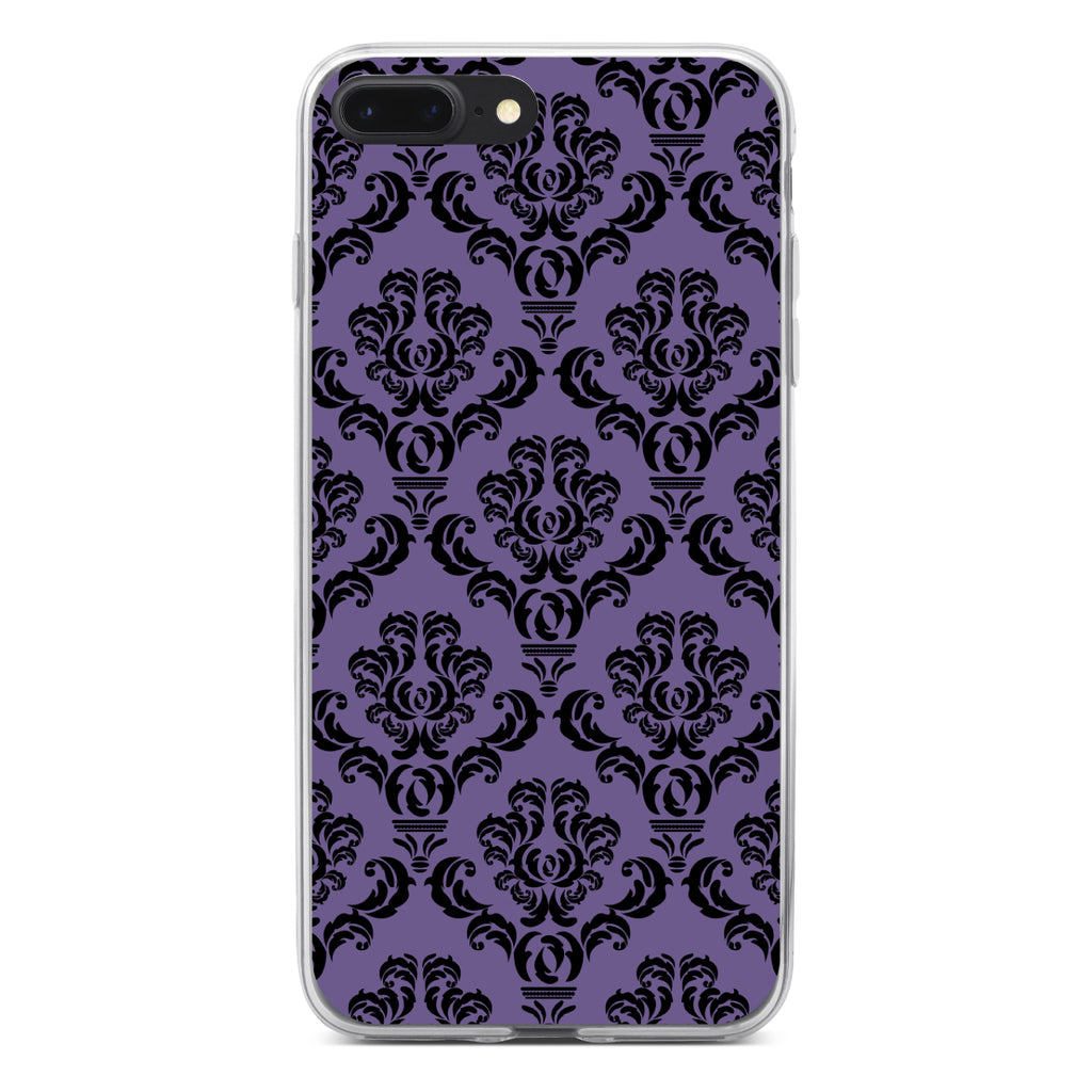 Purple Black Damask Floral Clear Shockproof iPhone Case, view 6