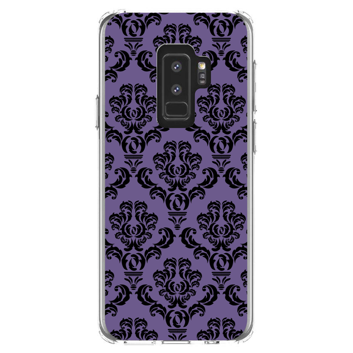 Purple Black Damask Floral Clear Shockproof iPhone Case, view 20