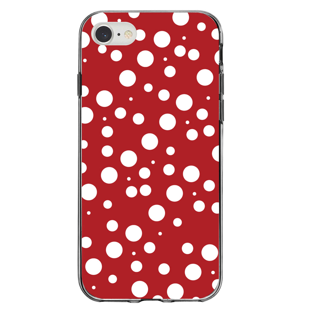 Red White Bubbles Polka Dots Clear Shockproof iPhone Case, view 5