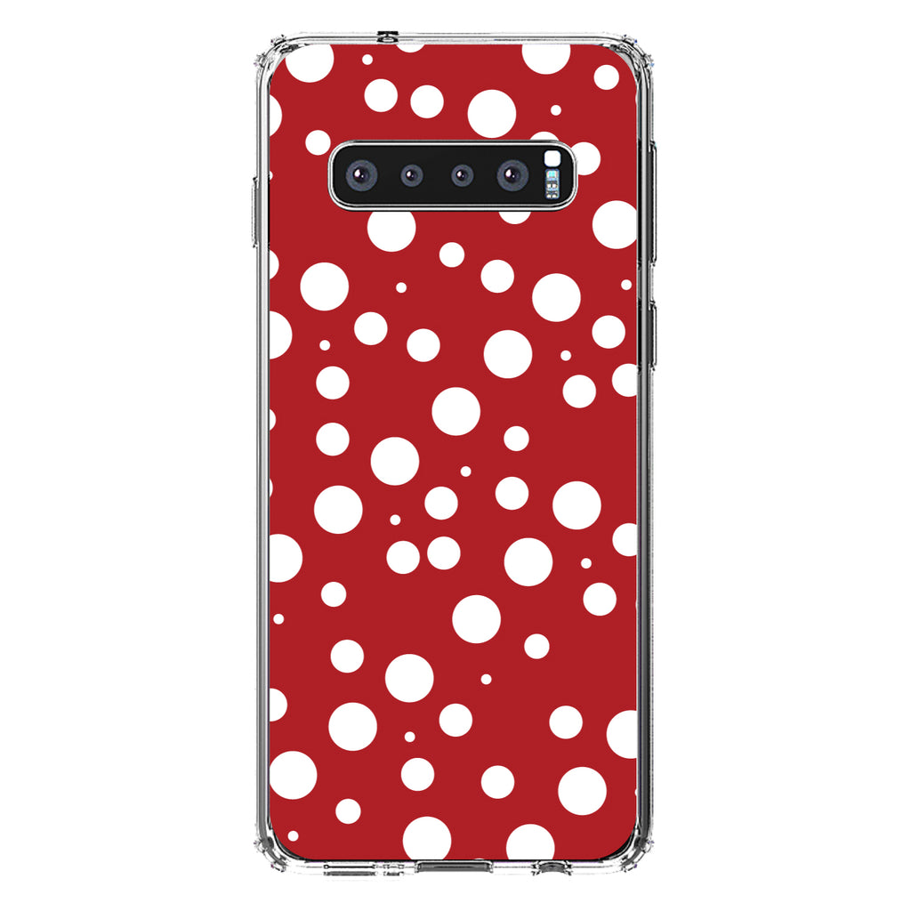 Red White Bubbles Polka Dots Clear Shockproof iPhone Case, view 17