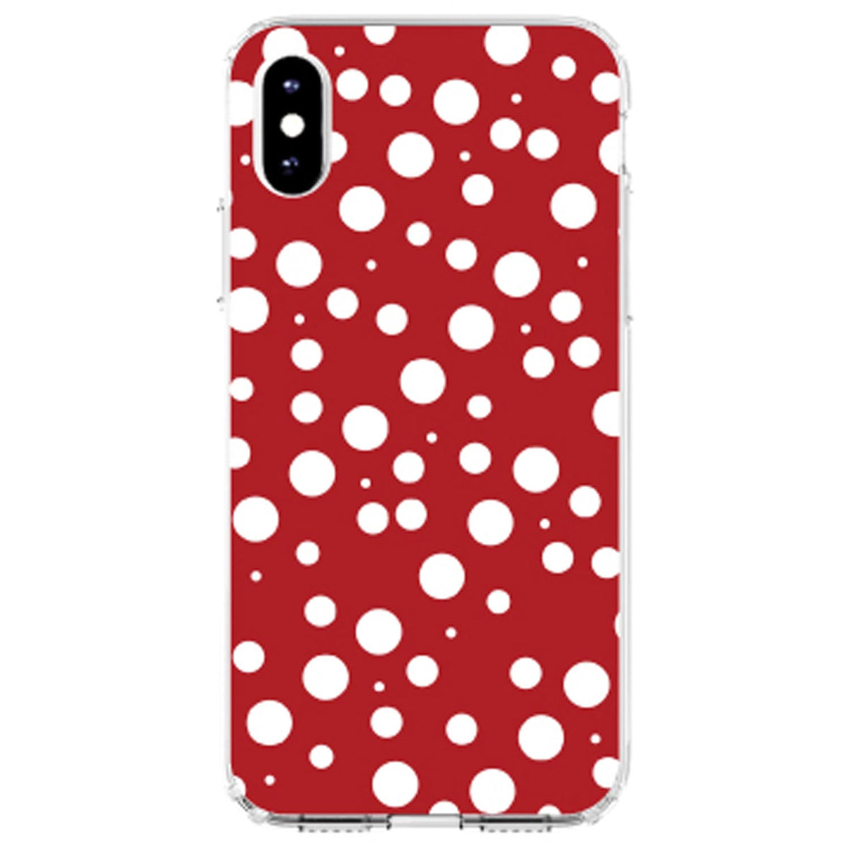 Red White Bubbles Polka Dots Clear Shockproof iPhone Case, view 4
