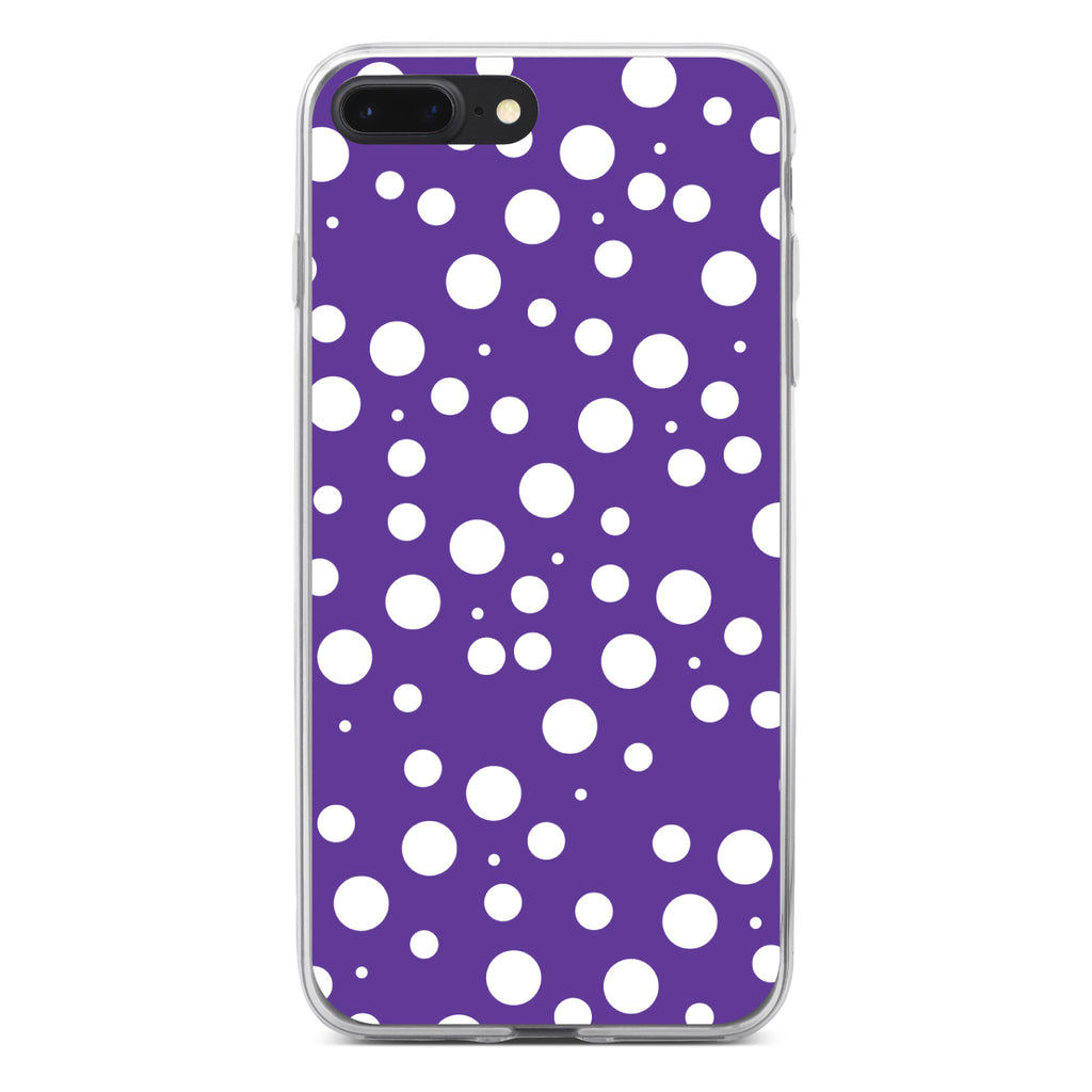Purple White Bubbles Polka Dots Clear Shockproof iPhone Case, view 6