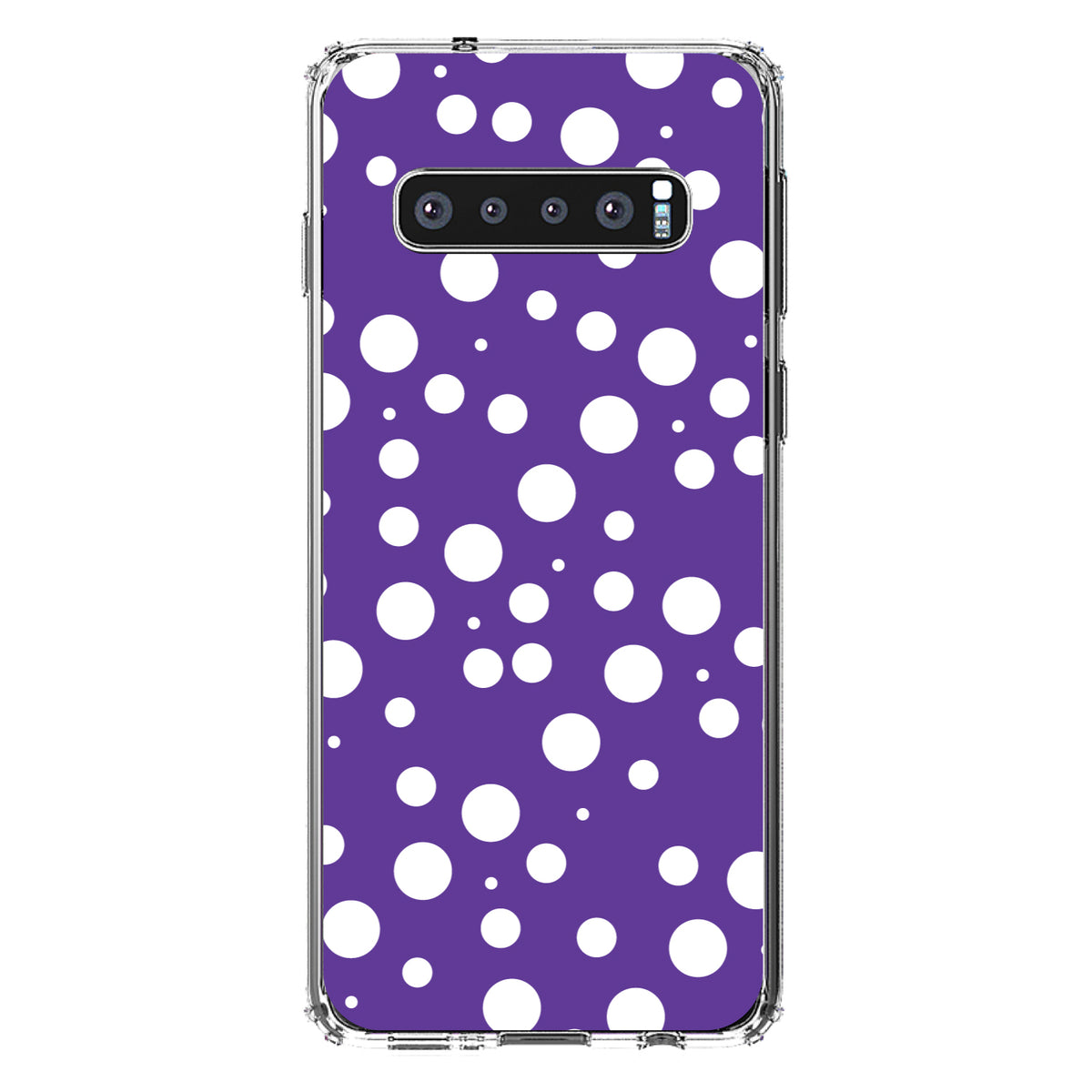 Purple White Bubbles Polka Dots Clear Shockproof iPhone Case, view 17
