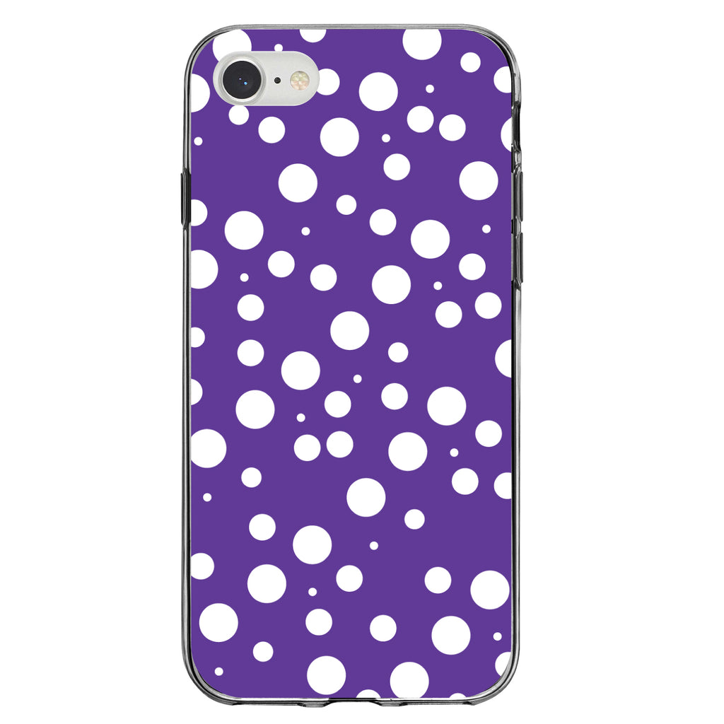 Purple White Bubbles Polka Dots Clear Shockproof iPhone Case, view 5