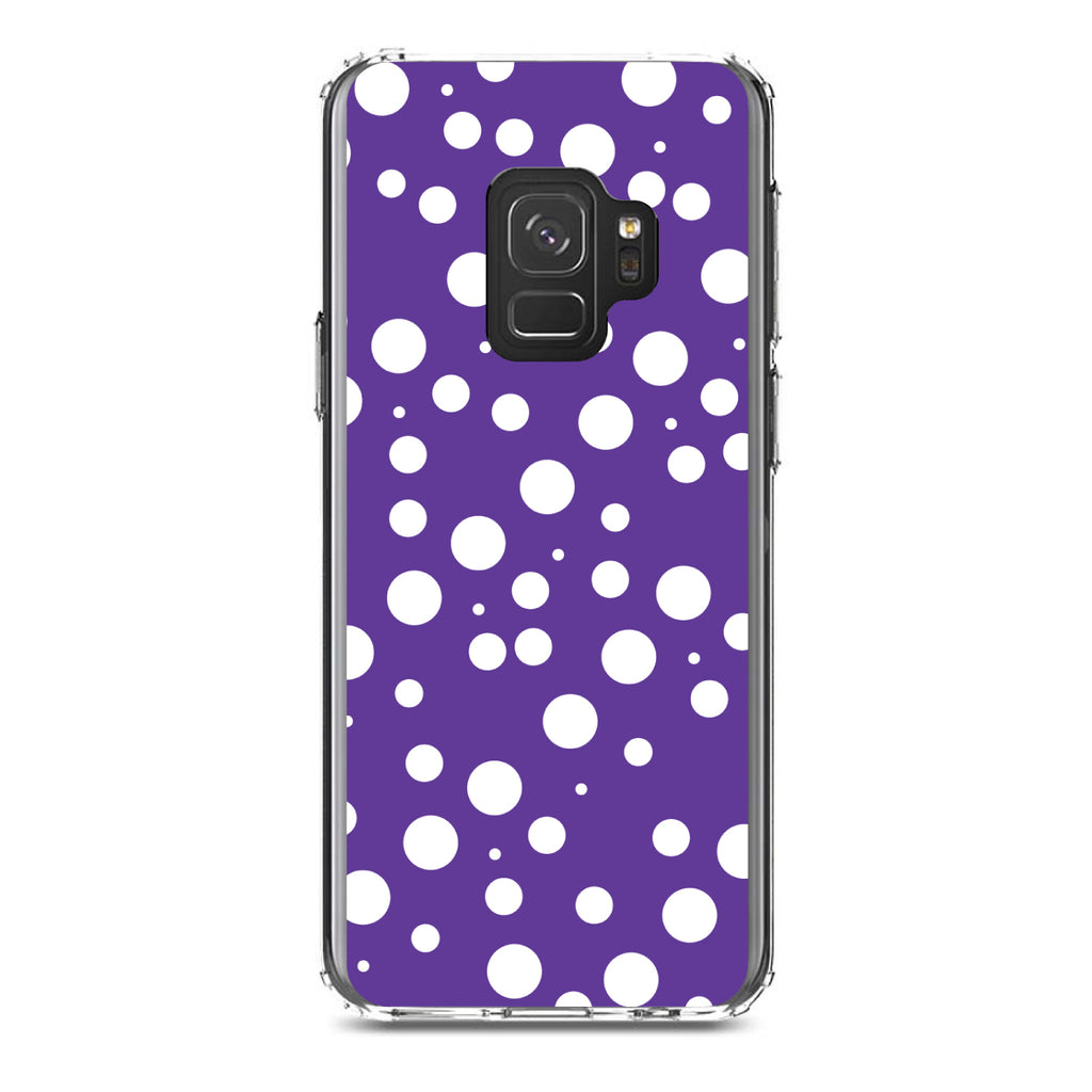 Purple White Bubbles Polka Dots Clear Shockproof iPhone Case, view 19