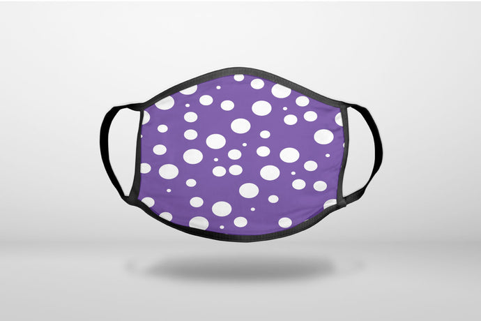 Purple White Bubbles Polka Dots - 3-Ply Reusable Soft Face Mask Covering, Unisex, Cotton Inner Layer