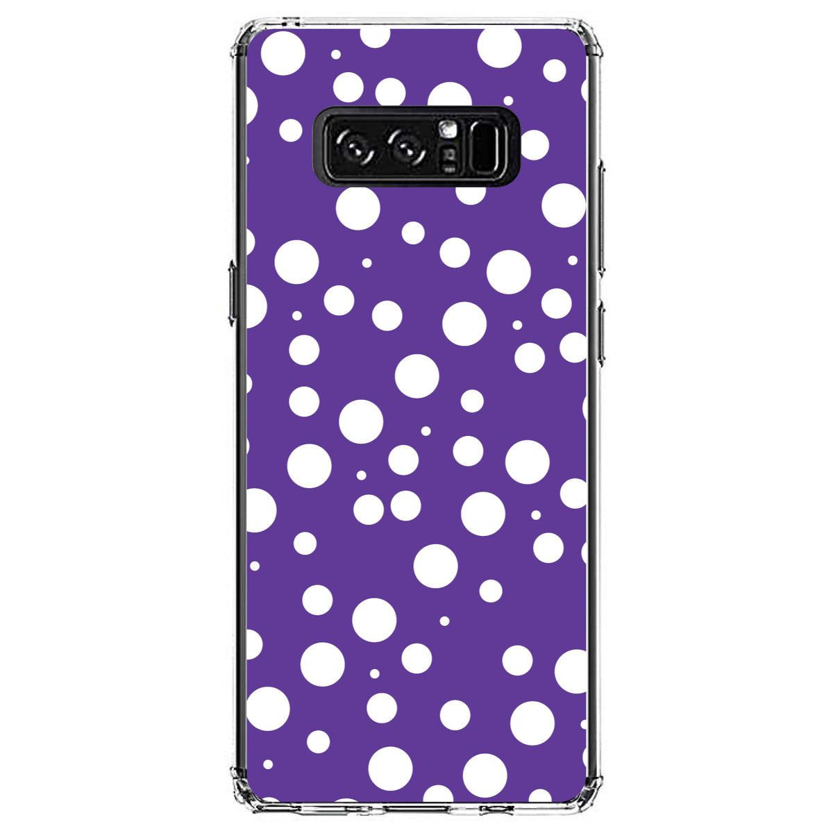 Purple White Bubbles Polka Dots Clear Shockproof iPhone Case, view 12