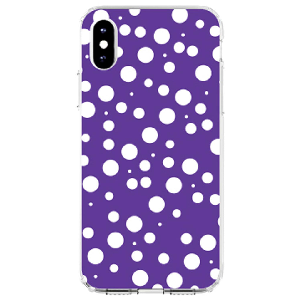 Purple White Bubbles Polka Dots Clear Shockproof iPhone Case, view 2