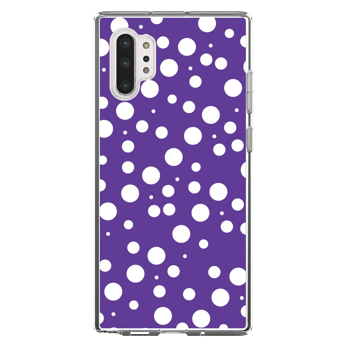Purple White Bubbles Polka Dots Clear Shockproof iPhone Case, view 10