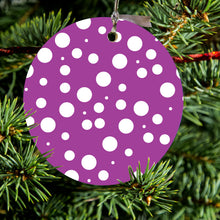 Fuchsia White Bubbles Polka Dots Ceramic Ornament