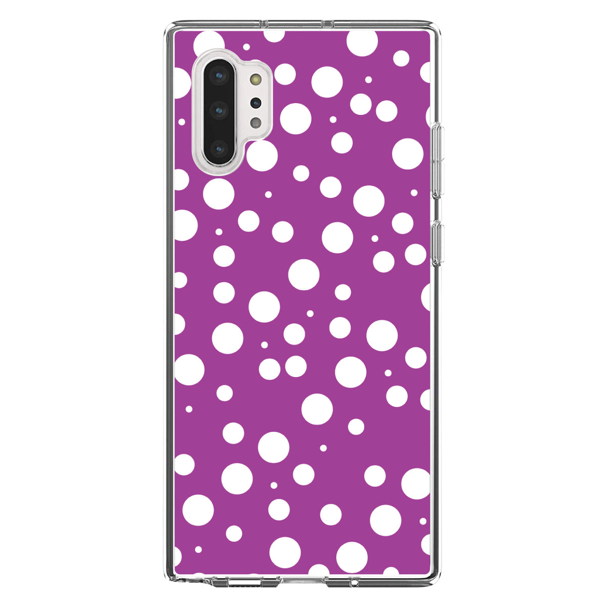 Fuchsia White Bubbles Polka Dots Clear Shockproof iPhone Case, view 10