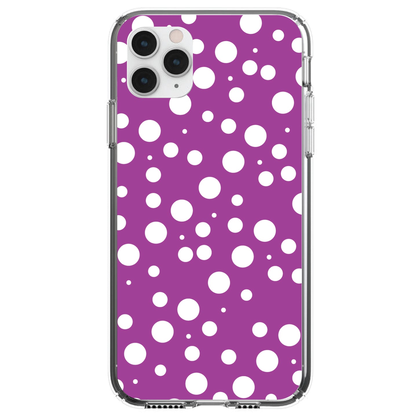 DistinctInk® Clear Shockproof Hybrid Case for Apple iPhone / Samsung Galaxy / Google Pixel - Fuchsia White Bubbles Polka Dots