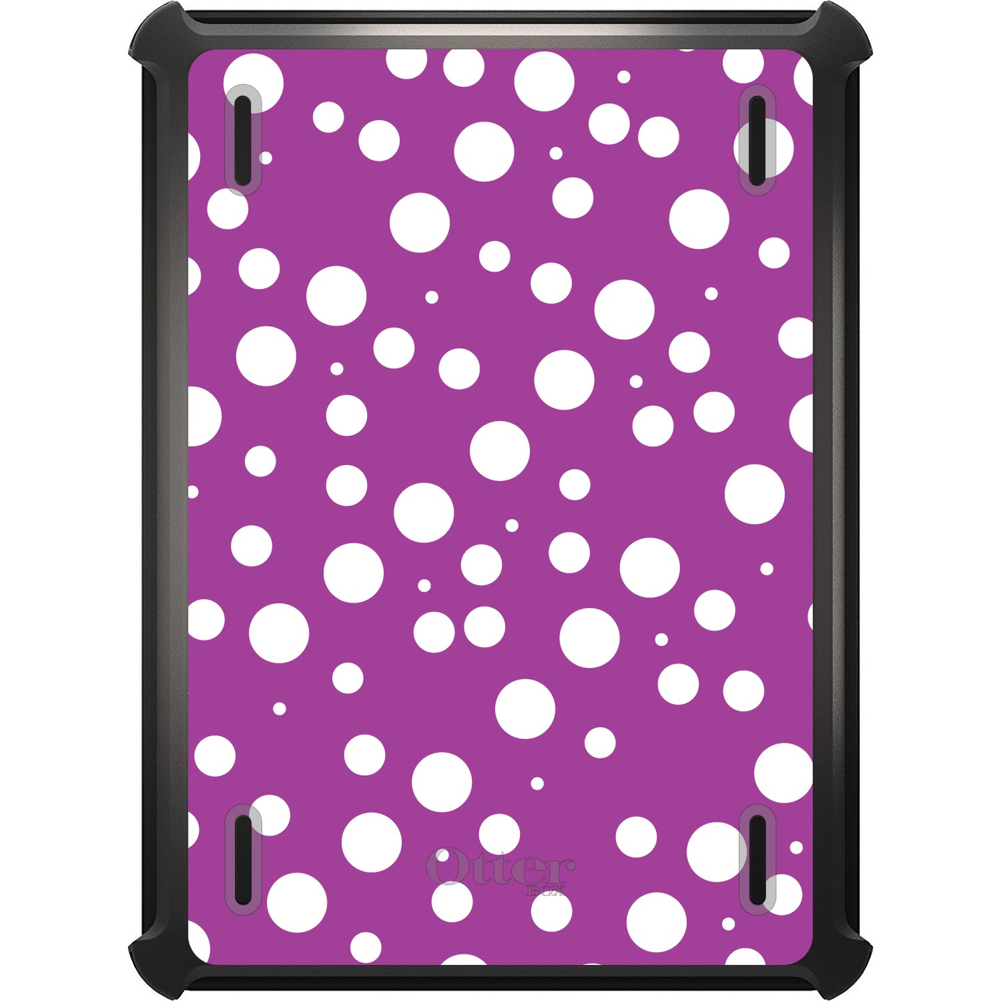 DistinctInk™ OtterBox Defender Series Case for Apple iPad / iPad Pro / iPad Air / iPad Mini - Fuchsia White Bubbles Polka Dots
