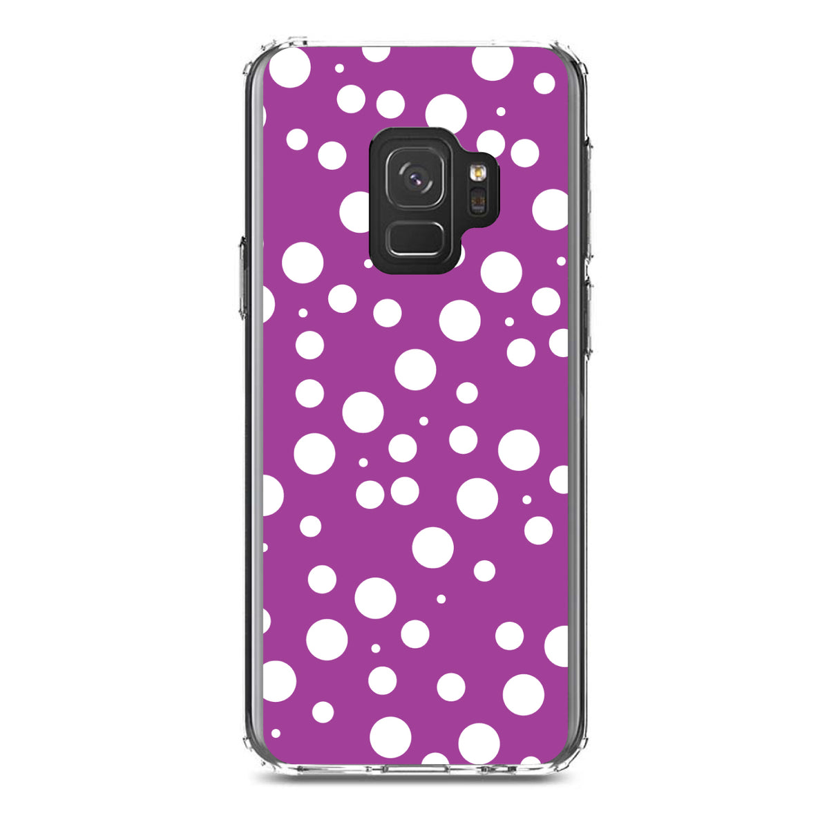 Fuchsia White Bubbles Polka Dots Clear Shockproof iPhone Case, view 19