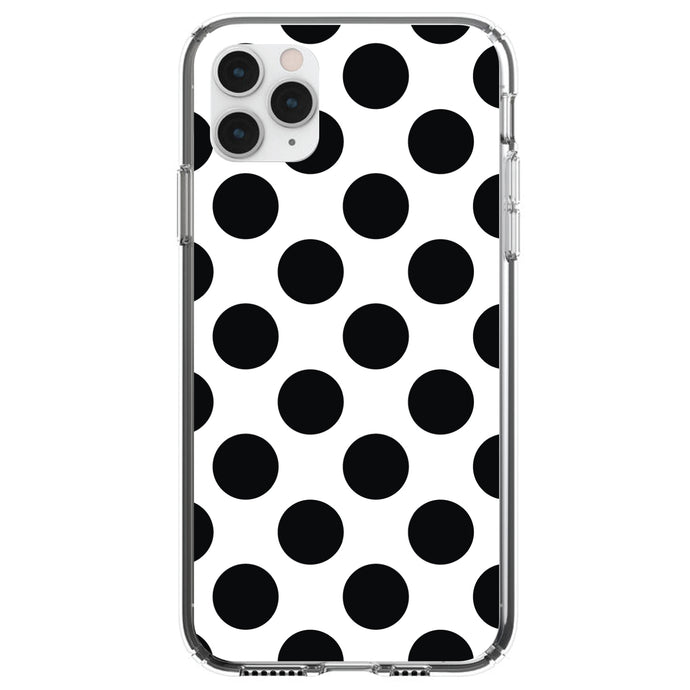 DistinctInk® Clear Shockproof Hybrid Case for Apple iPhone / Samsung Galaxy / Google Pixel - Black & White Polka Dots