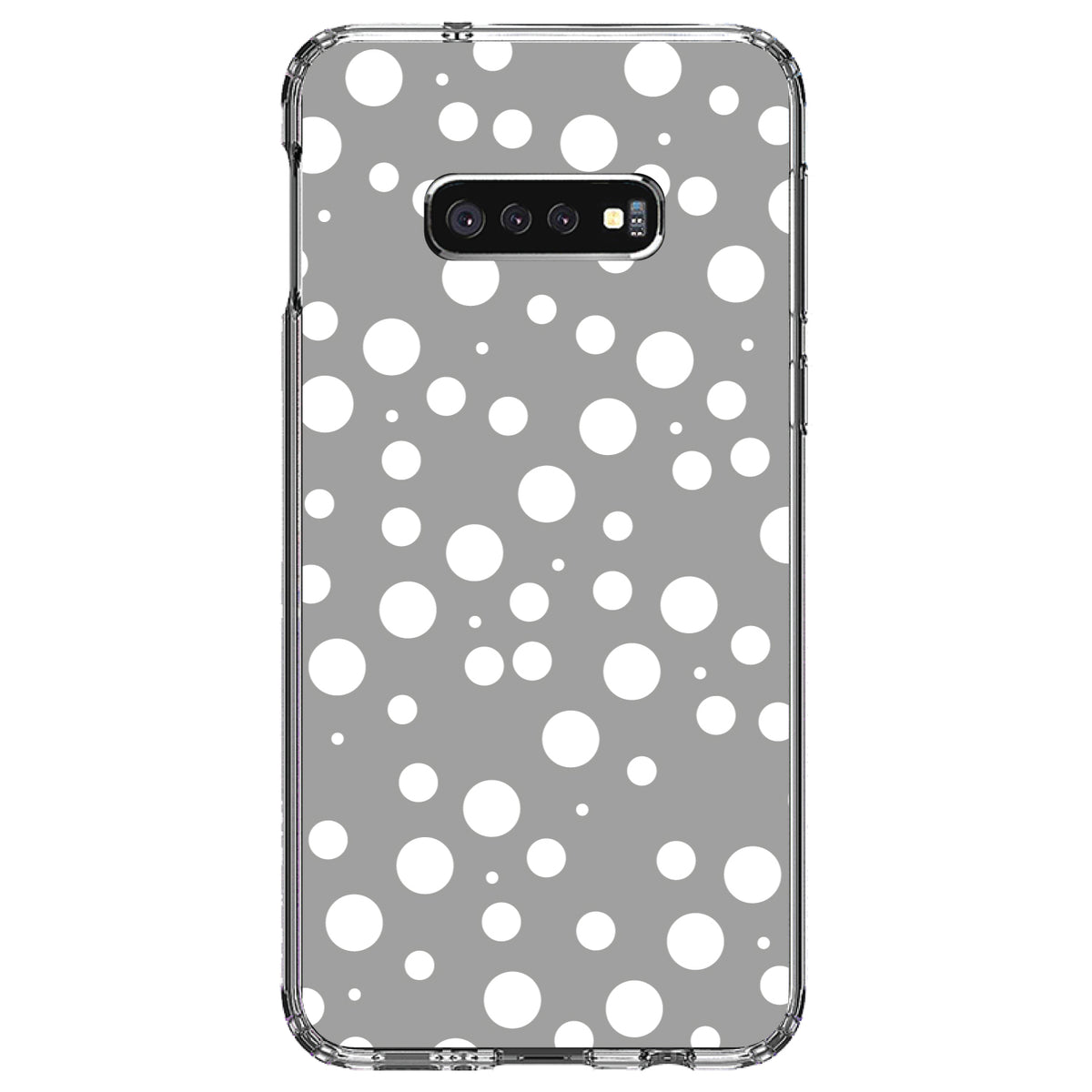 Grey White Bubbles Polka Dots Clear Shockproof iPhone Case, view 18