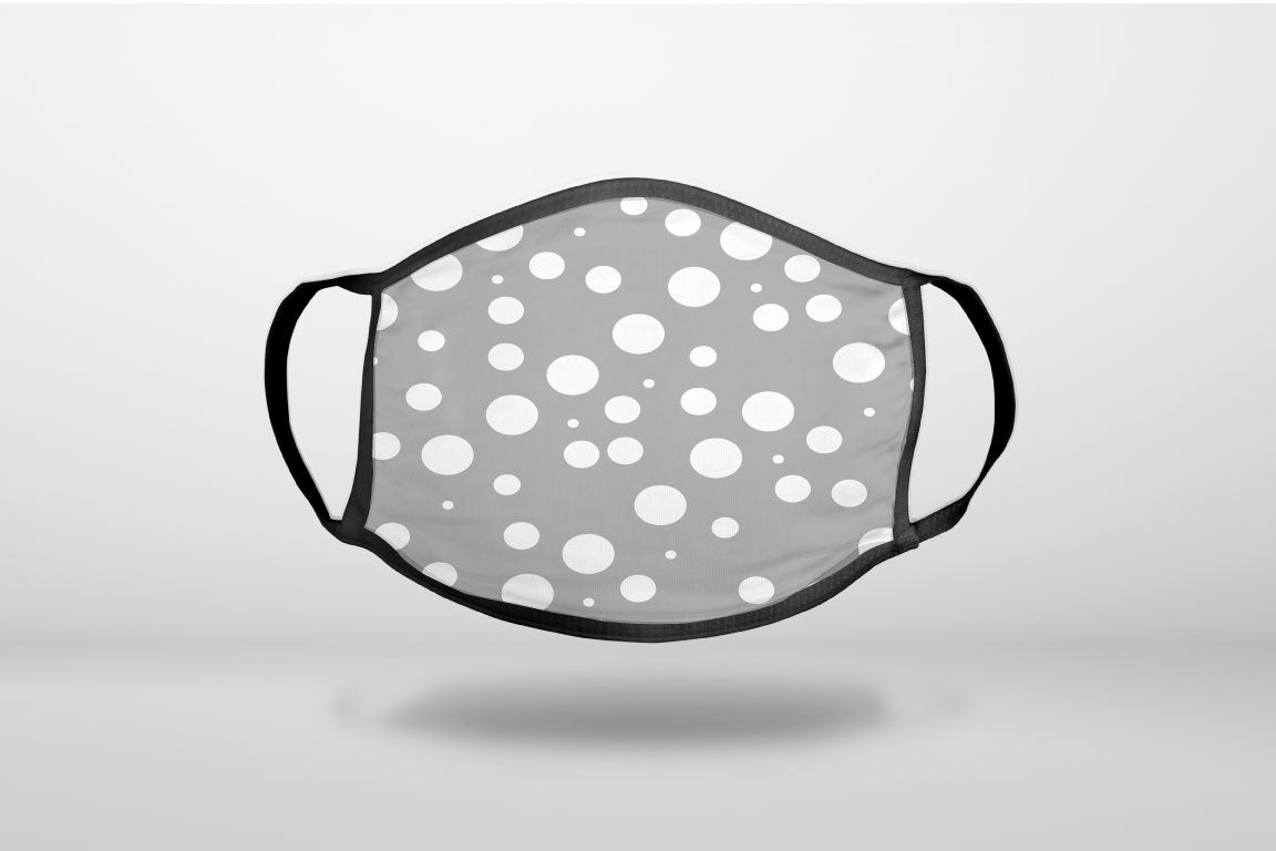 Grey White Bubbles Polka Dots - 3-Ply Reusable Soft Face Mask Covering, Unisex, Cotton Inner Layer