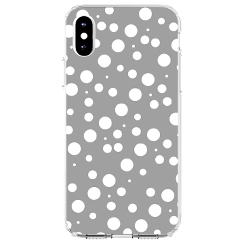 Grey White Bubbles Polka Dots Clear Shockproof iPhone Case, view 4