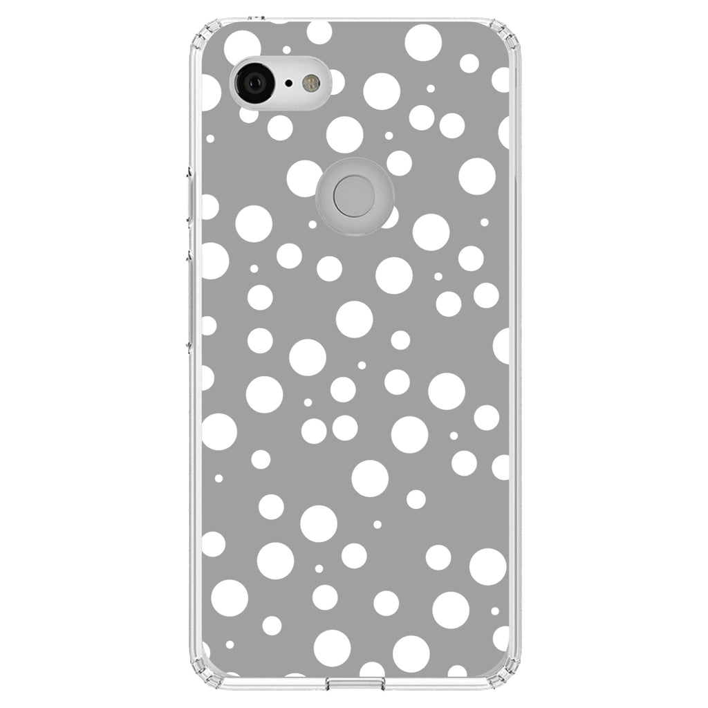 Grey White Bubbles Polka Dots Clear Shockproof iPhone Case, view 22
