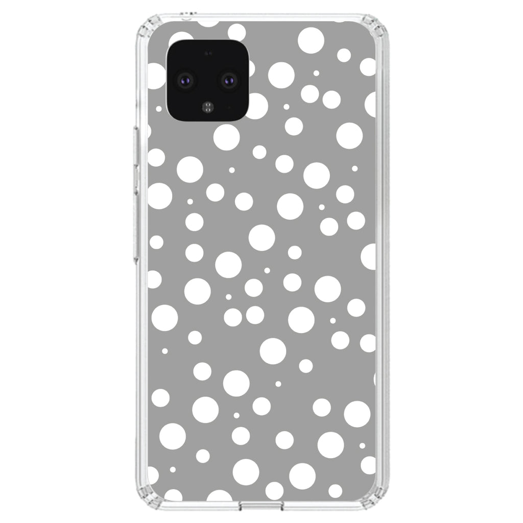 Grey White Bubbles Polka Dots Clear Shockproof iPhone Case, view 24