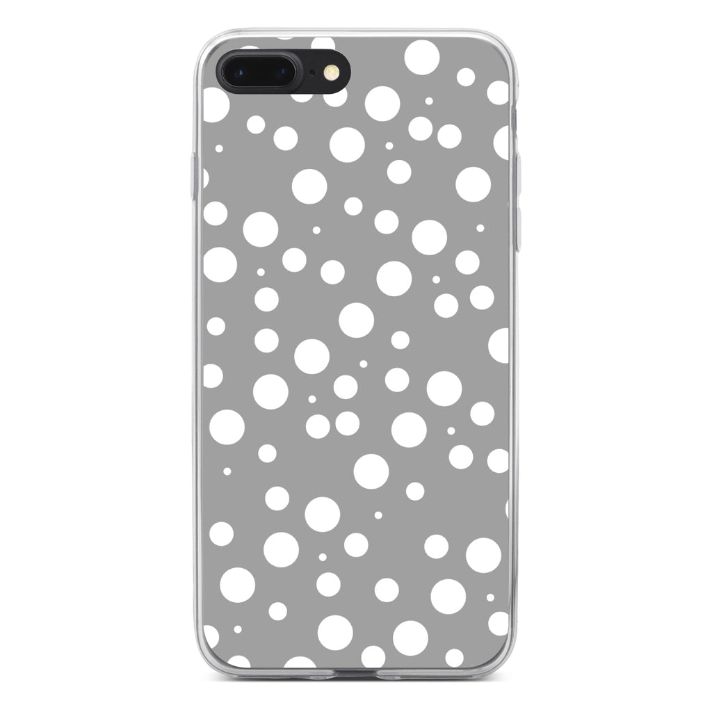Grey White Bubbles Polka Dots Clear Shockproof iPhone Case, view 6