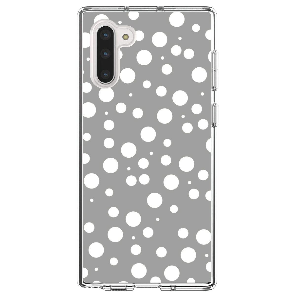 Grey White Bubbles Polka Dots Clear Shockproof iPhone Case, view 9