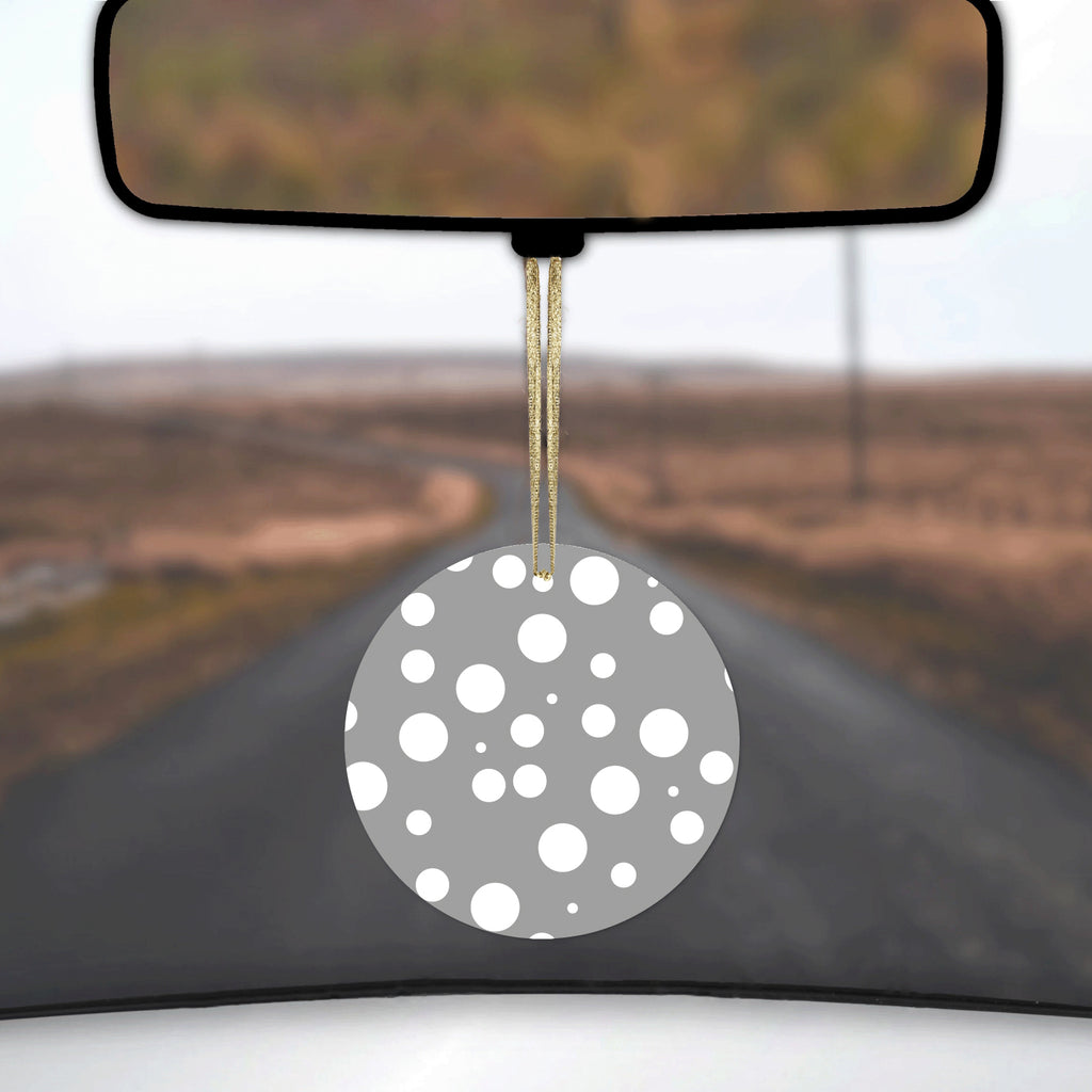 Grey White Bubbles Polka Dots Ceramic Ornament, view 3