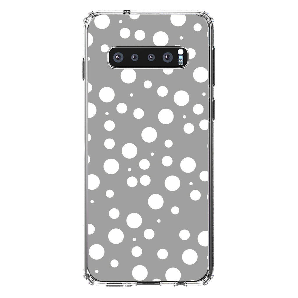 Grey White Bubbles Polka Dots Clear Shockproof iPhone Case, view 16