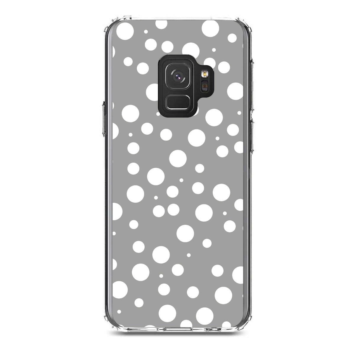 Grey White Bubbles Polka Dots Clear Shockproof iPhone Case, view 19