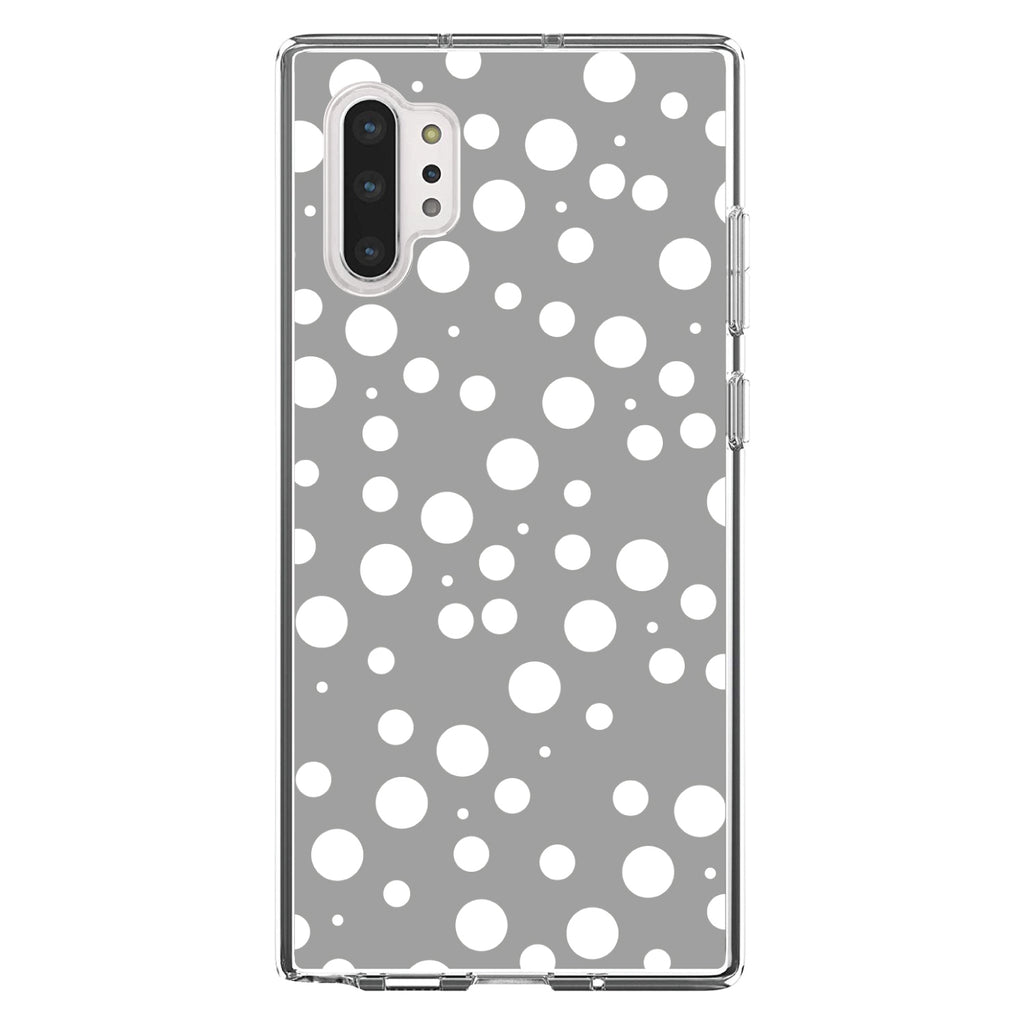 Grey White Bubbles Polka Dots Clear Shockproof iPhone Case, view 10