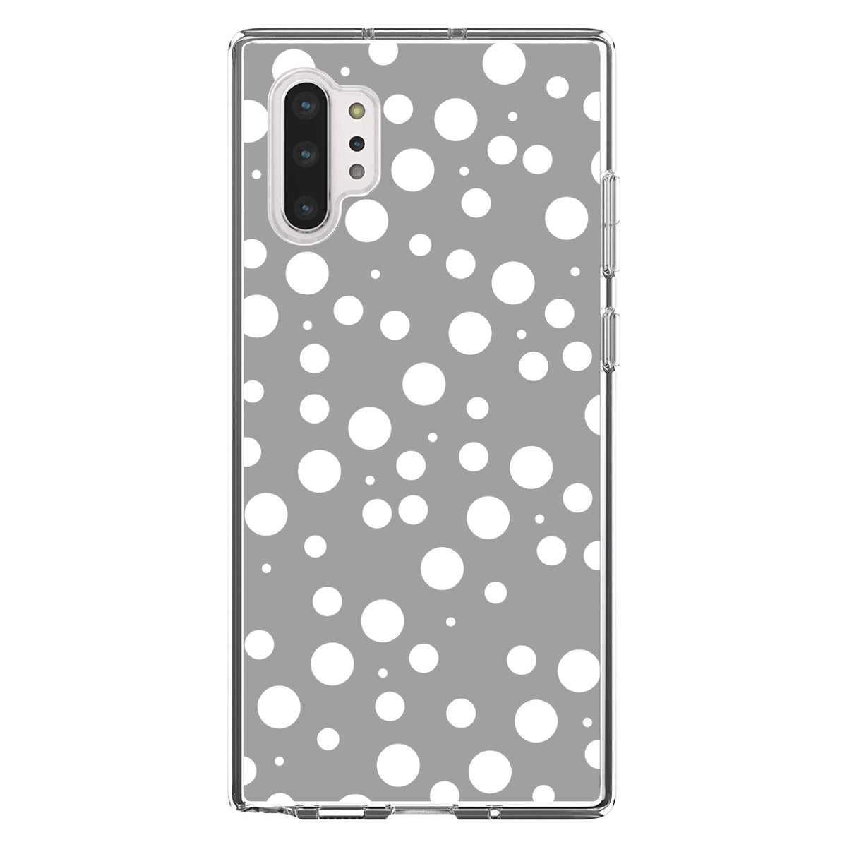 Grey White Bubbles Polka Dots Clear Shockproof iPhone Case, view 10