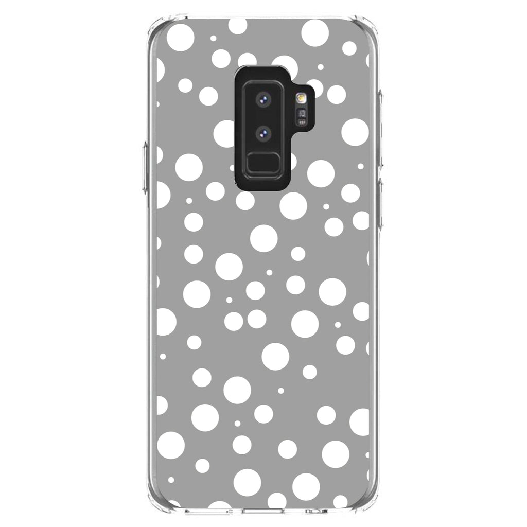 Grey White Bubbles Polka Dots Clear Shockproof iPhone Case, view 20