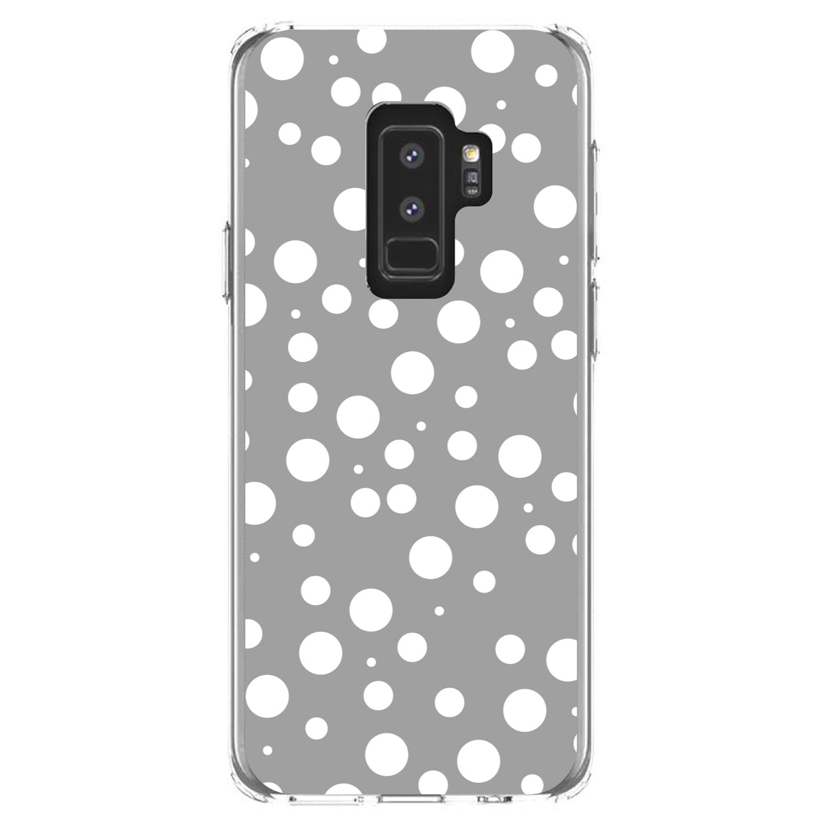 Grey White Bubbles Polka Dots Clear Shockproof iPhone Case, view 20
