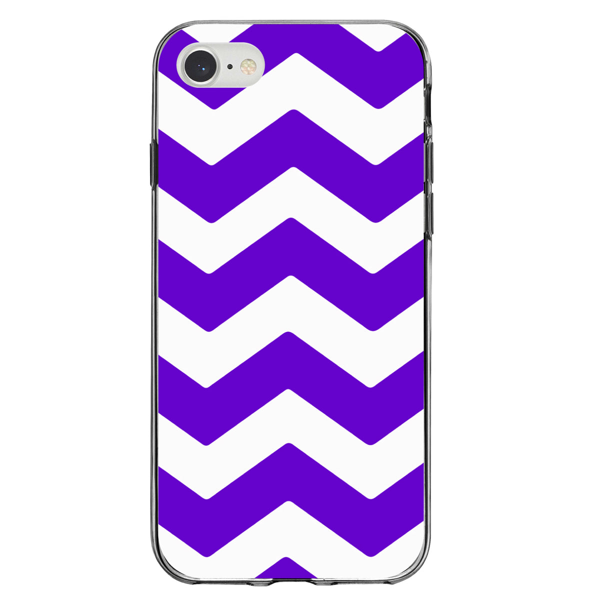 Purple White Chevron Stripes Clear Shockproof iPhone Case, view 5